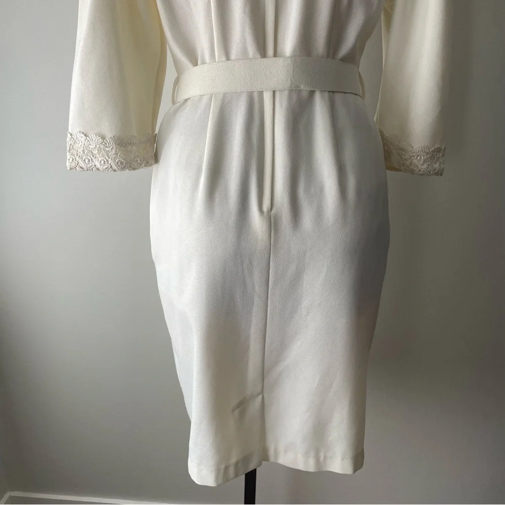 80s Vintage Missy First Montreal Lace Collar Modi Dress Button Down Cream Medium - Picture 10 of 13